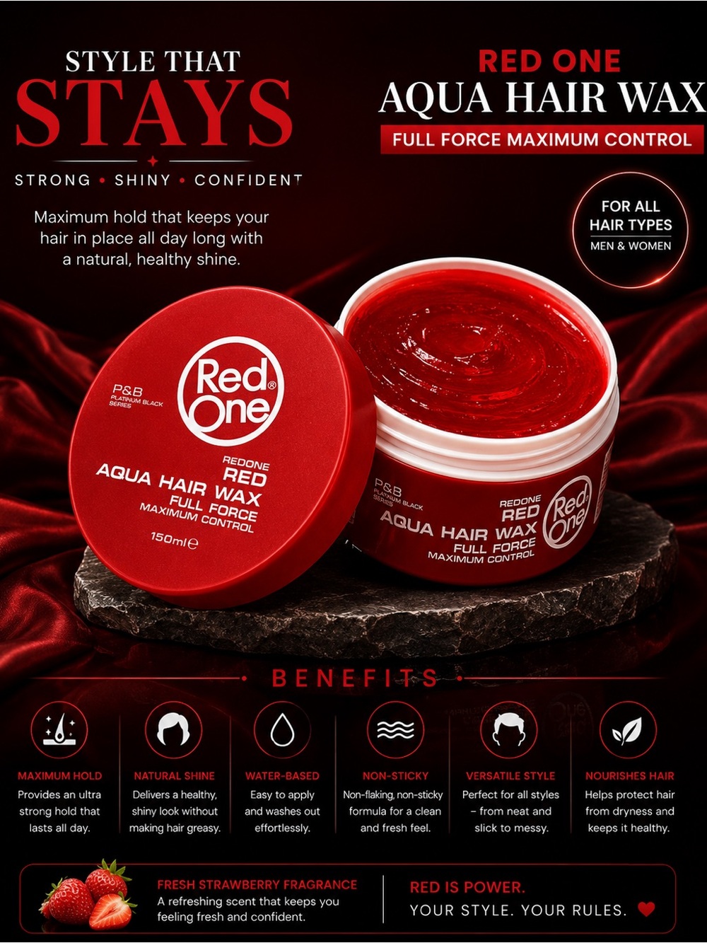 Re/Done Red Aqua Hair Wax – High-Gloss Red Styling Wax for Men